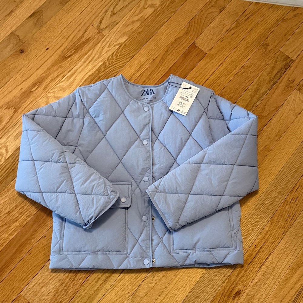 Zara Sky Blue Quilted Jacket Girls